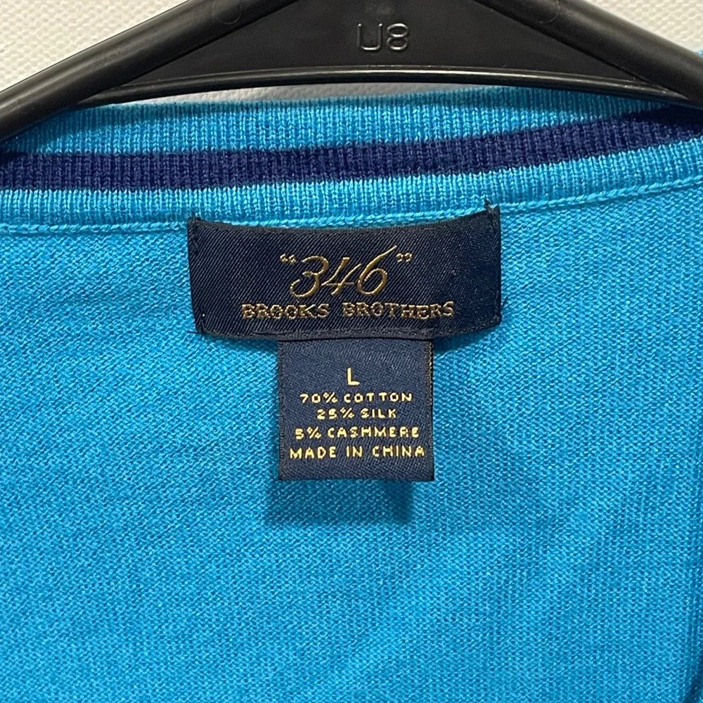 Brooks‎ Brothers 346 V Neck Sweater Vest Blue Cotton Silk Cashmere Mens L